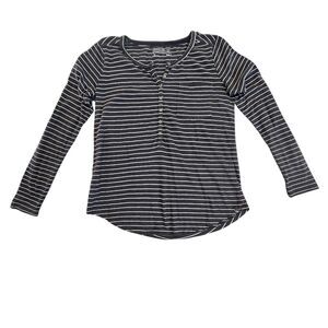 Eddie Bauer Henley Top Womens Medium Navy Blue Striped Nautical Coastal Classic